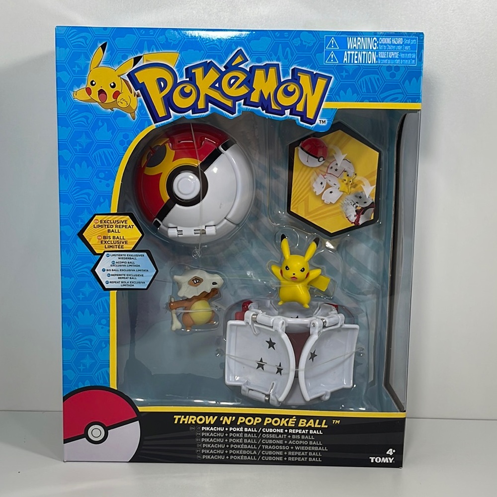 Tomy Pokemon Throw 'N' Pop Duel Pikachu Pokeball & Cubone Repeat Ball Figure Set